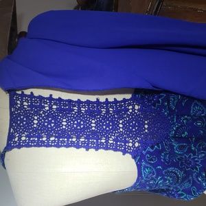 2 Piece Set Royal blue crop crochet top with zipper cover Large